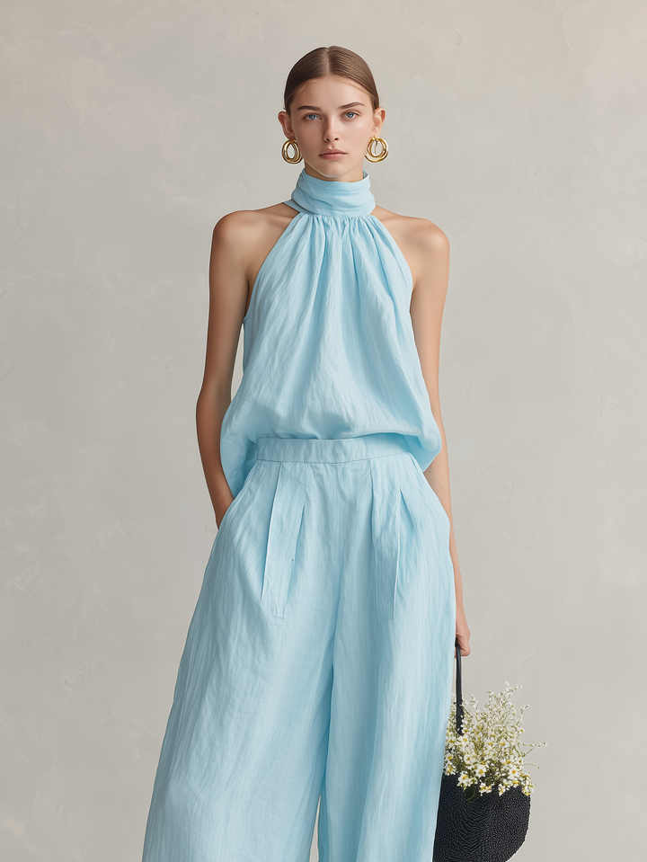 Luce - Elegant Cotton-Linen Set in Light Blue