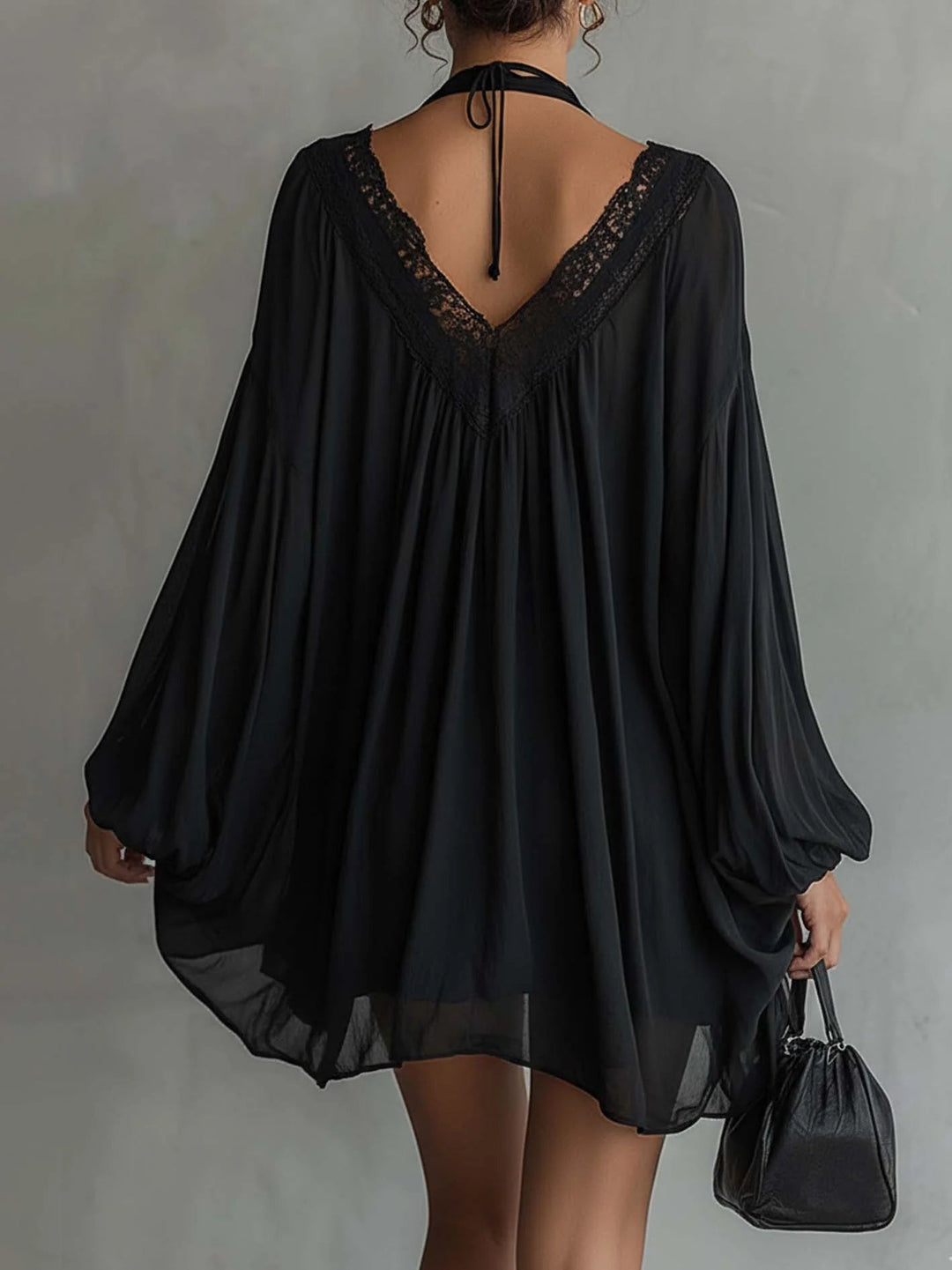 Serafina | Black Lace Chiffon Mini Dress