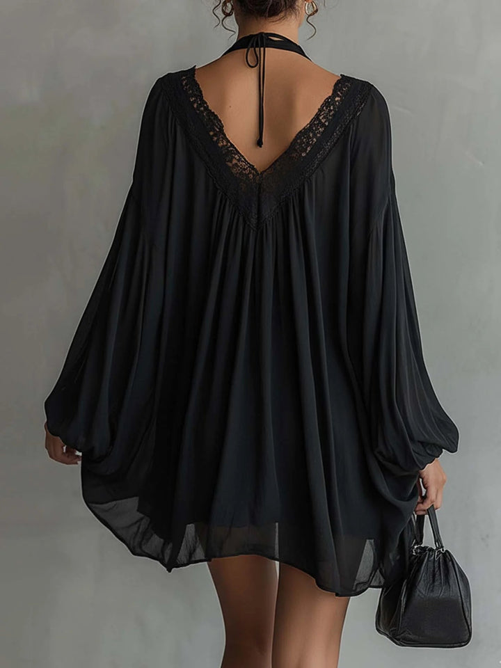 Serafina | Black Lace Chiffon Mini Dress