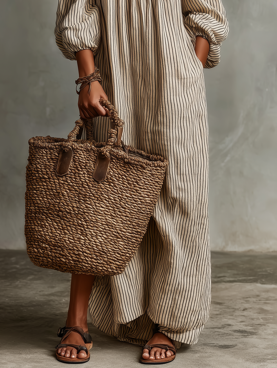 Carmen - Long cotton and linen dress with off-the-shoulder design