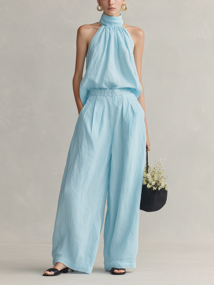Luce - Elegant Cotton-Linen Set in Light Blue