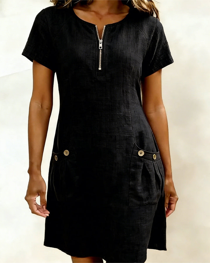 Susan | Cotton Linen Dress with Half-Zip