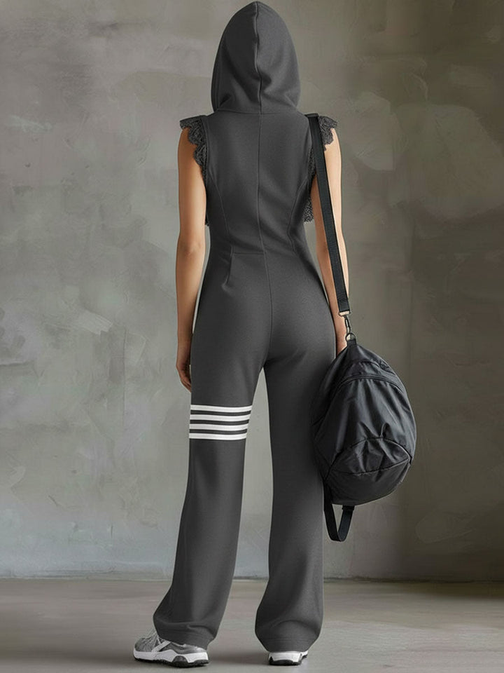 Daniela - Retro sporty jumpsuit with hood and stripes