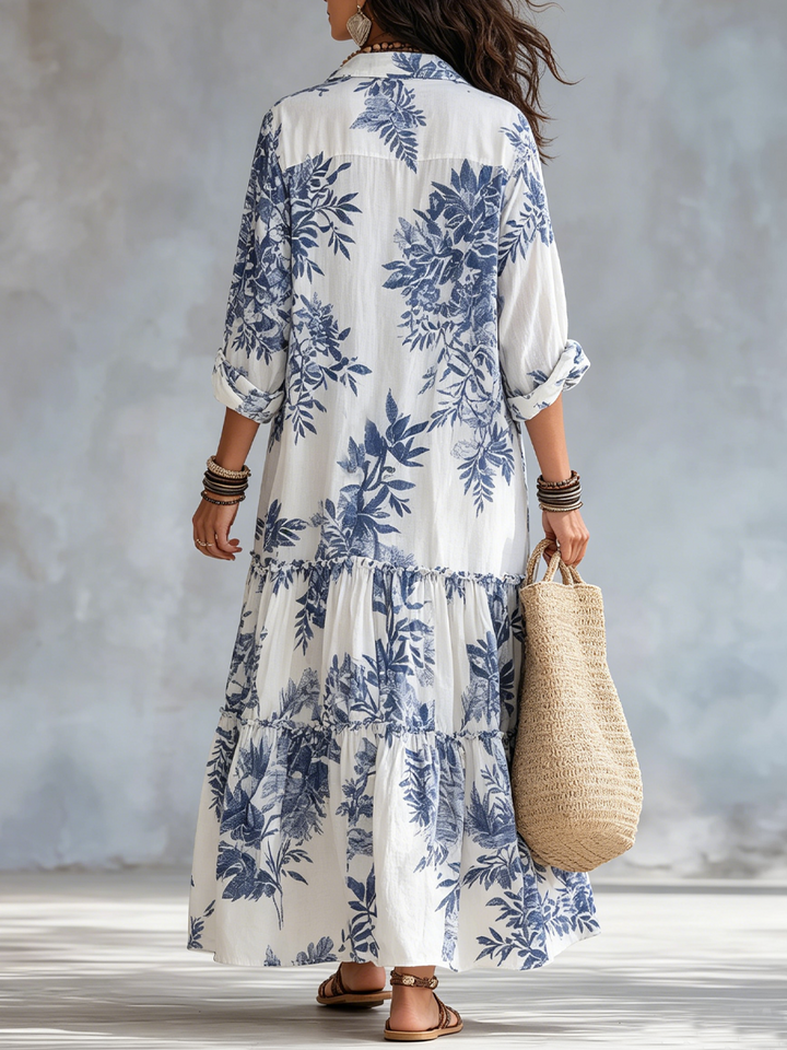 Dahlia Bohemian Blue Floral Maxi Dress - detail