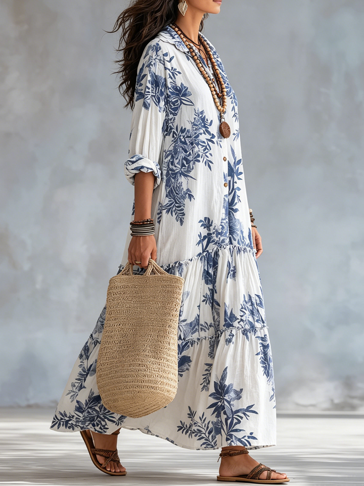 Dahlia Bohemian Blue Floral Maxi Dress - detail