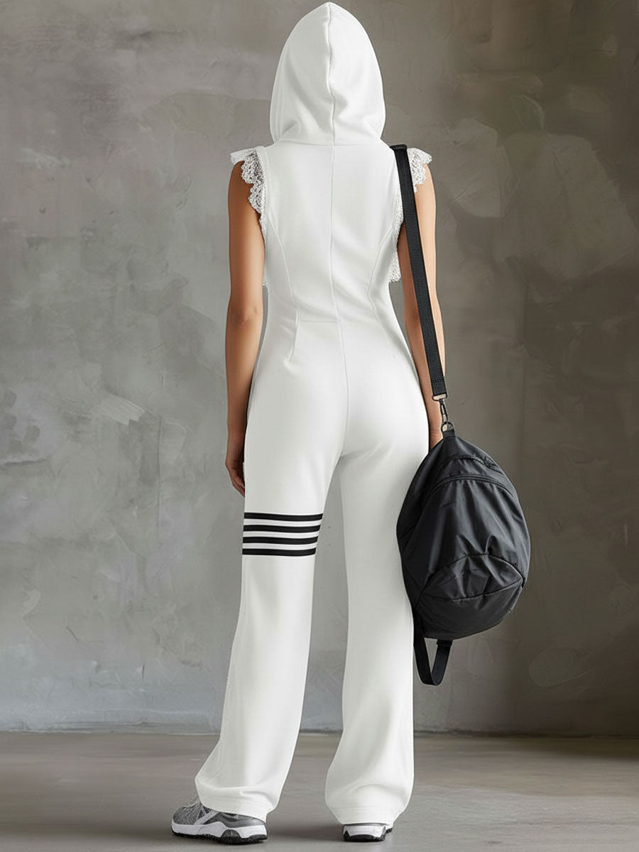 Daniela - Retro sporty jumpsuit with hood and stripes