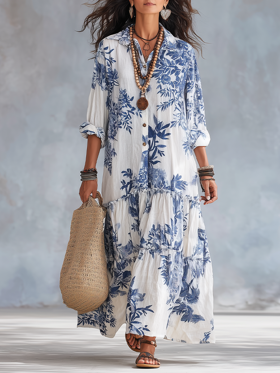 Dahlia Bohemian Blue Floral Maxi Dress