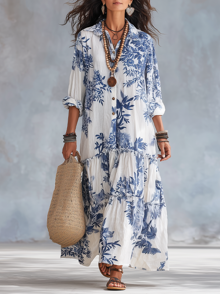 Dahlia Bohemian Blue Floral Maxi Dress