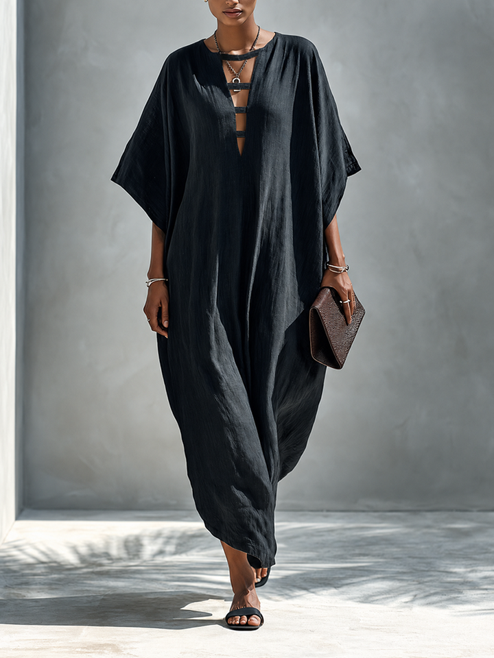 Gabriella | Elegant Black Maxi Dress With Deep V-Neck And Slit
