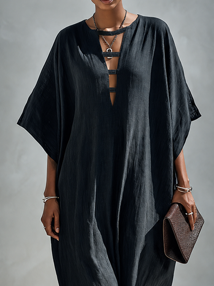 Gabriella | Elegant Black Maxi Dress With Deep V-Neck And Slit