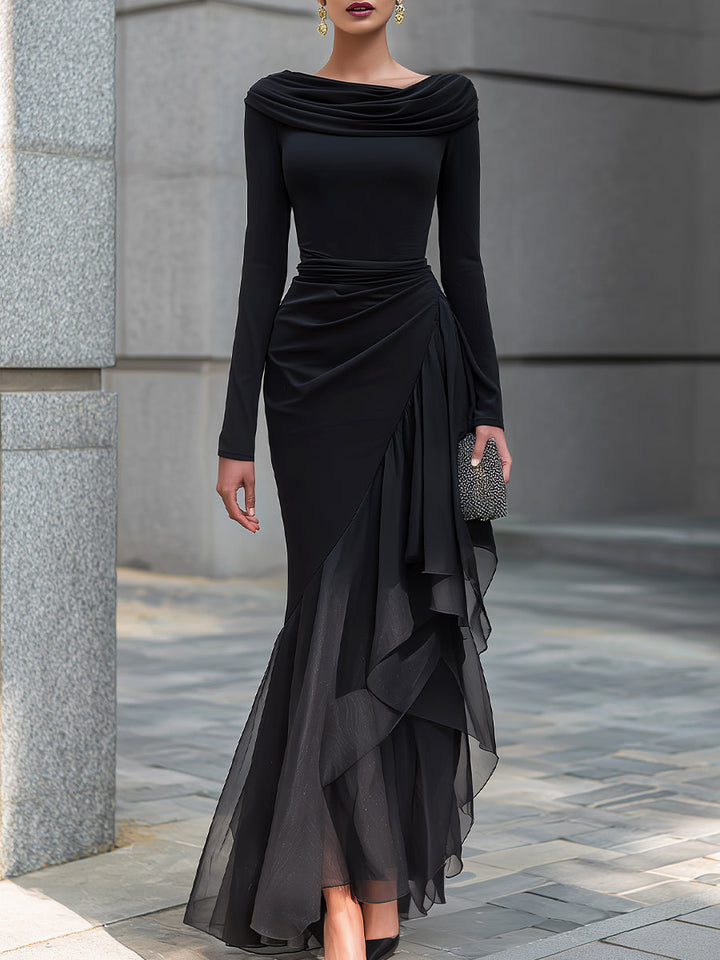 Elegant Off-Shoulder Draped Maxi Dress