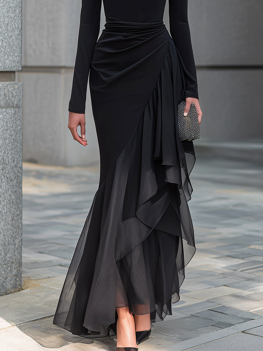 Elegant Off-Shoulder Draped Maxi Dress
