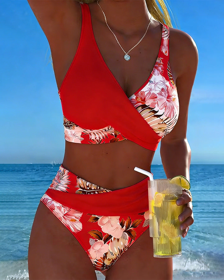 Jolina Floral Contrast Bikini - Red