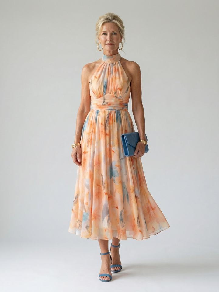 Elin - Soft Floral Halter Midi Dress