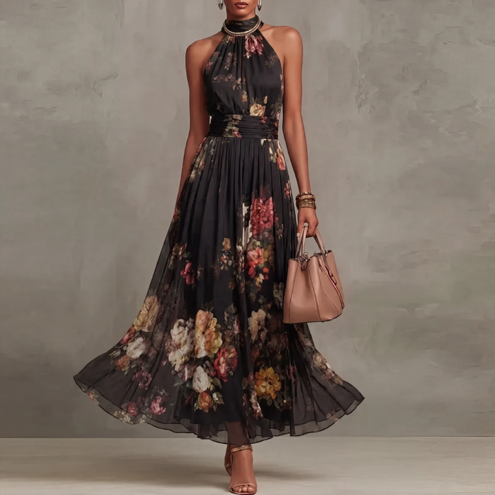 Sylvie - Vintage Floral Halter Maxi Dress