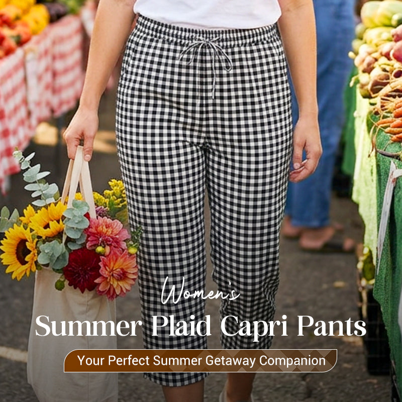 Novirae - Women's Vichy Check Capri Pants with Relaxed Fit