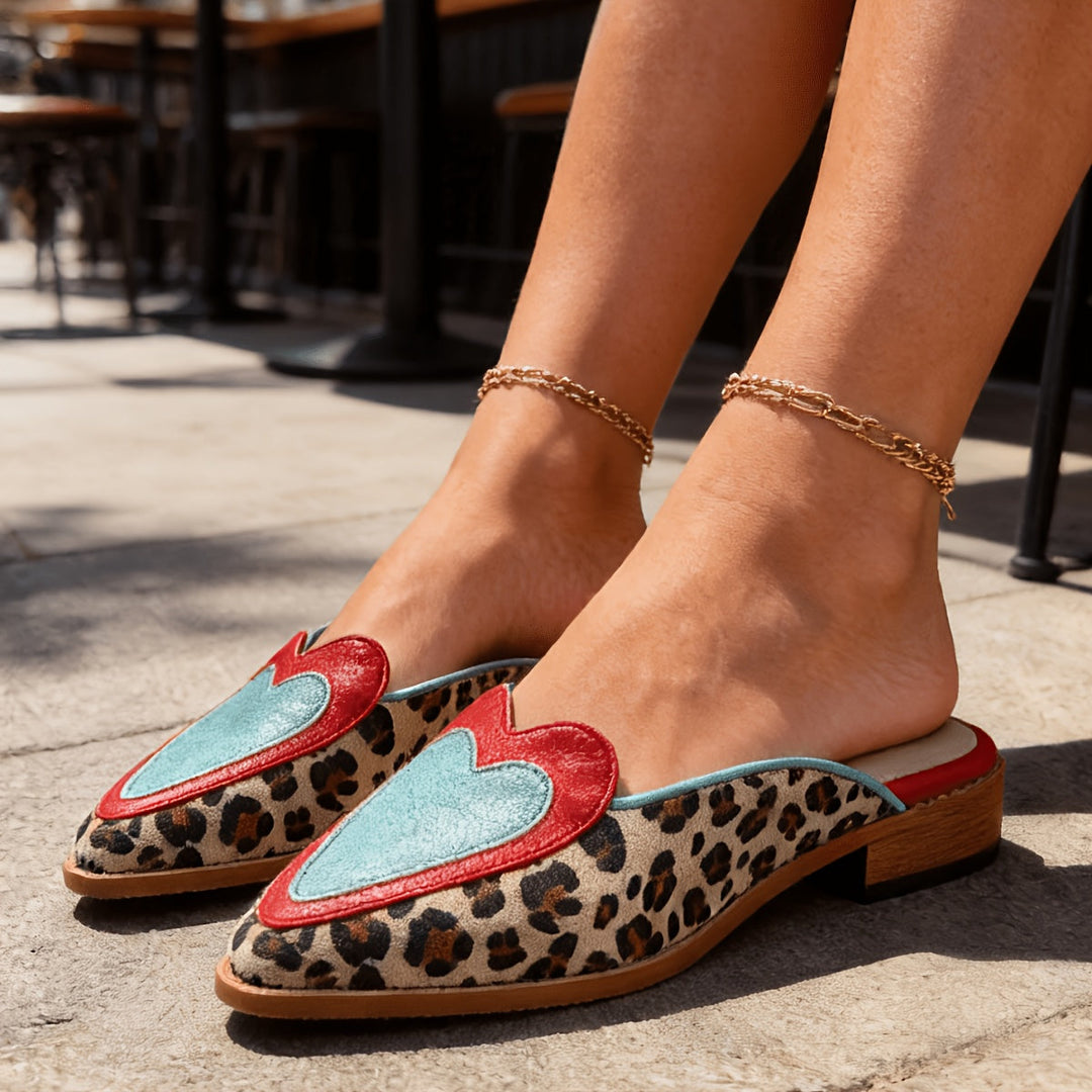 Perlia | Backless Mules with Leopard Print