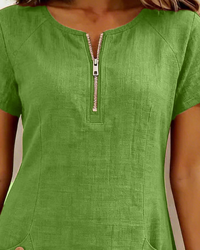 Susan | Cotton Linen Dress with Half-Zip