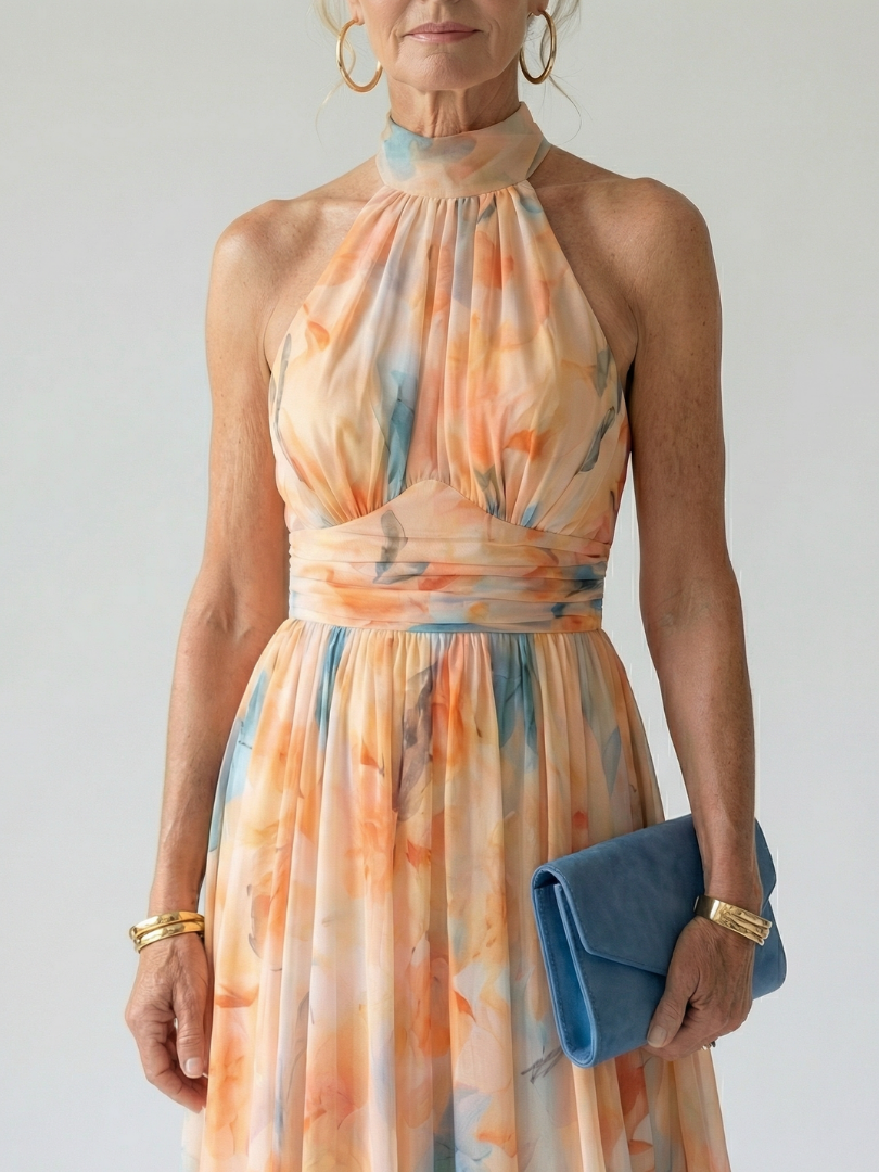 Elin - Soft Floral Halter Midi Dress