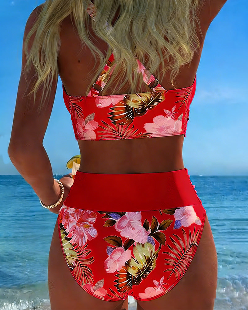 Jolina Floral Contrast Bikini - Red 2