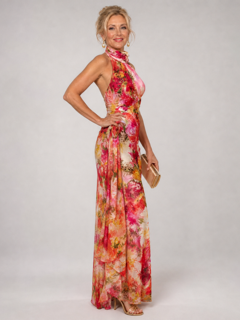 emily maxi dress pink floral One Shoulder Pink Floral Maxi Dress with Puff Sleeves | Wedding Guest & Vacation Dress