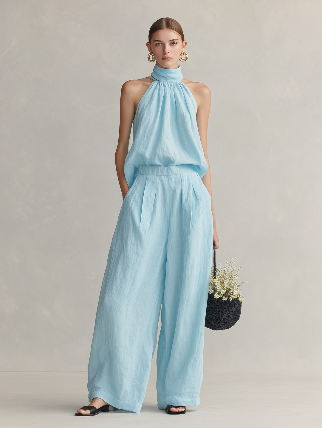 Luce - Elegant Cotton-Linen Set in Light Blue