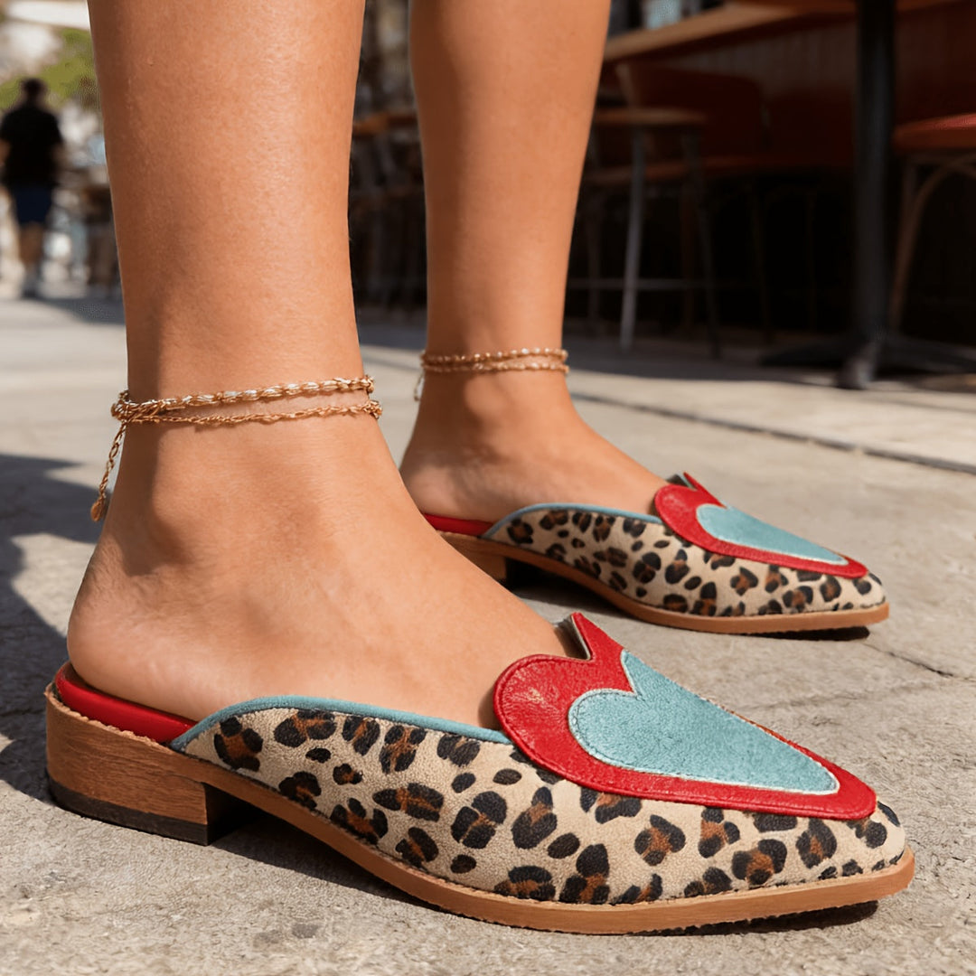 Perlia | Backless Mules with Leopard Print