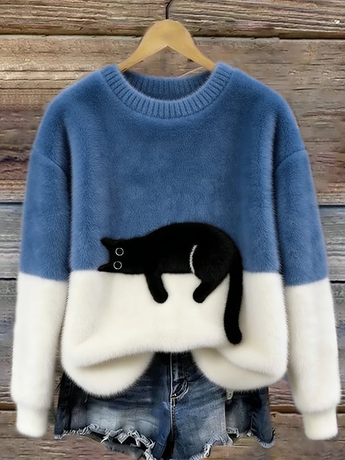 Aileen | Cat Print Oversized Sweater