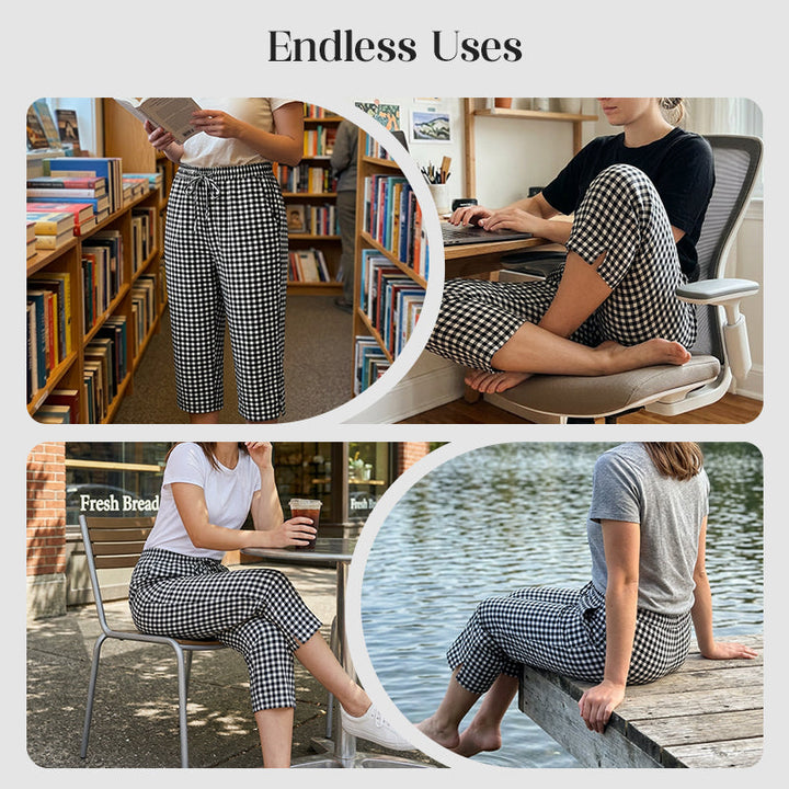 Novirae - Women's Vichy Check Capri Pants with Relaxed Fit