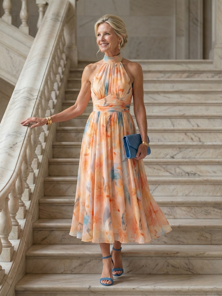 Elin - Soft Floral Halter Midi Dress