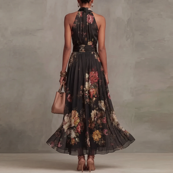 Sylvie - Vintage Floral Halter Maxi Dress