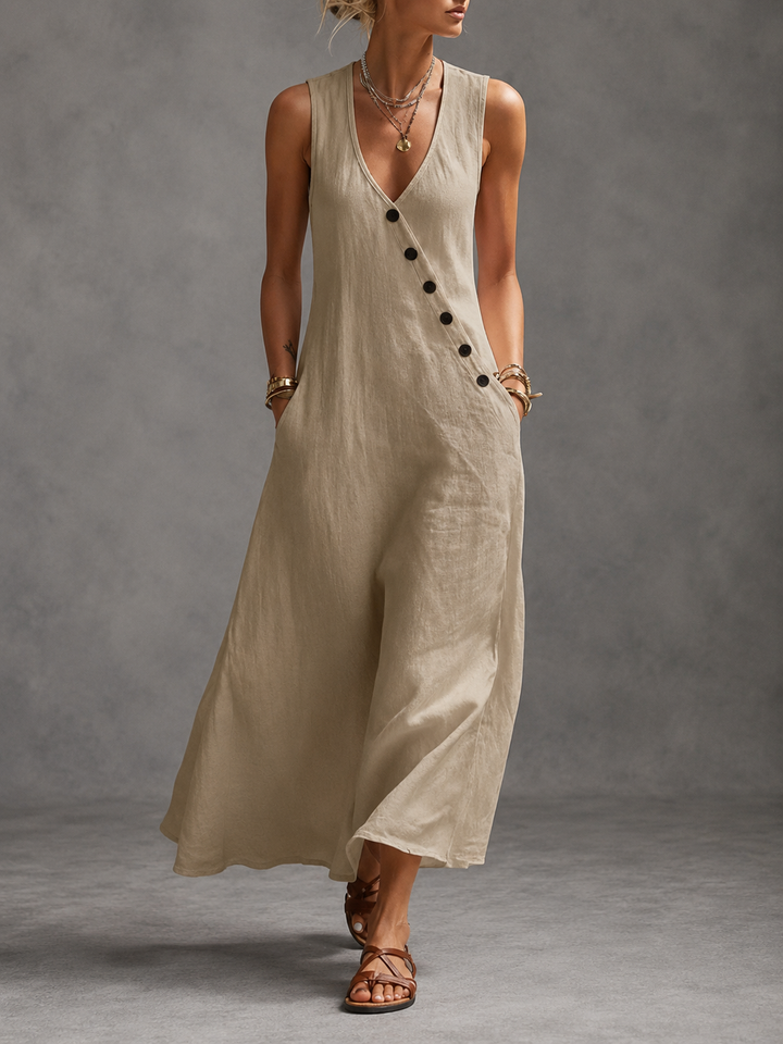 Kathleen - Asymmetric Button Maxi Dress