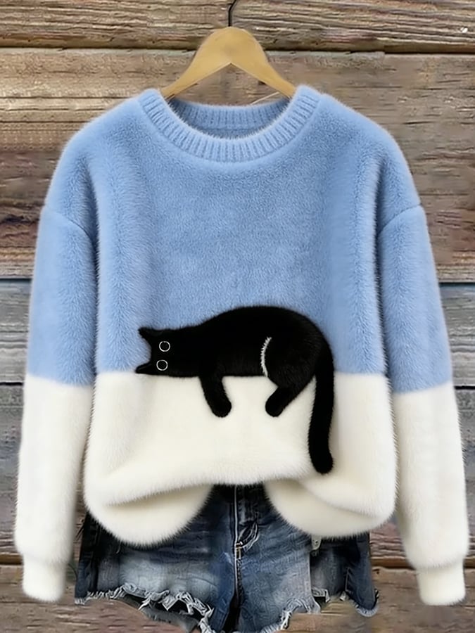 Aileen | Cat Print Oversized Sweater