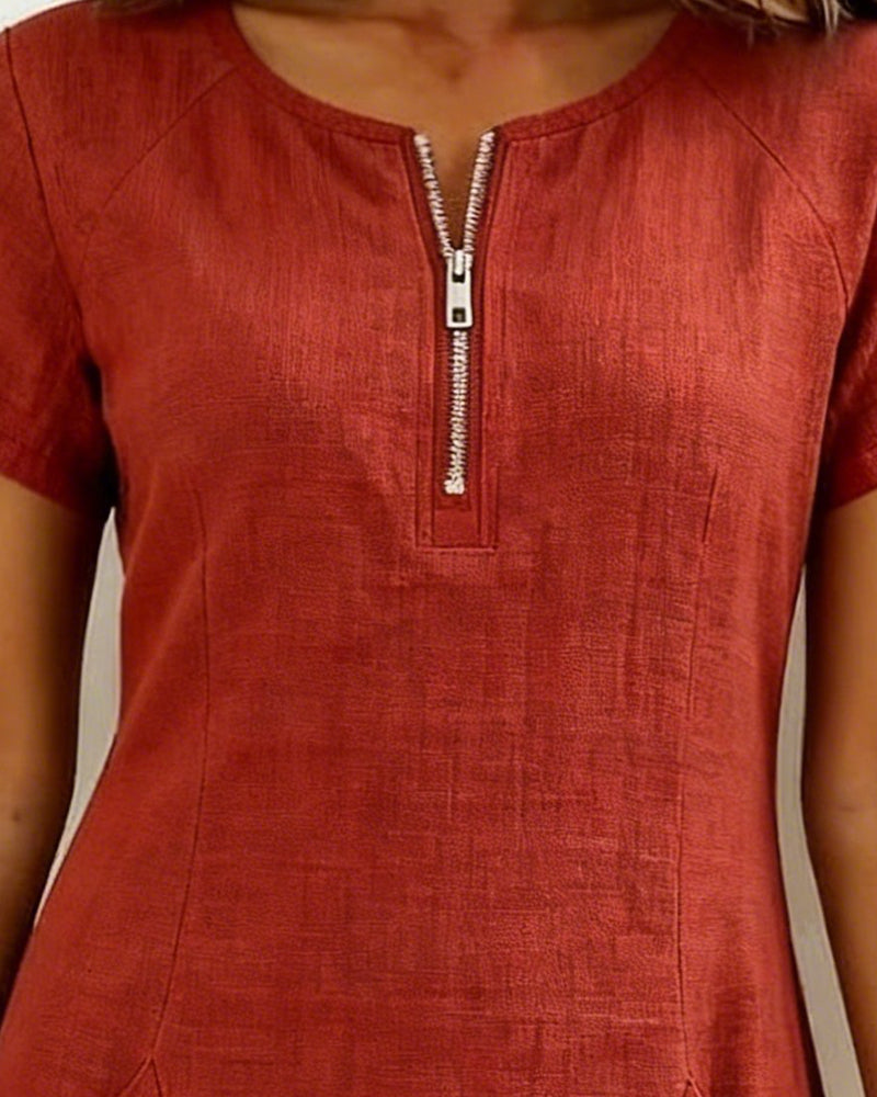 Susan | Cotton Linen Dress with Half-Zip