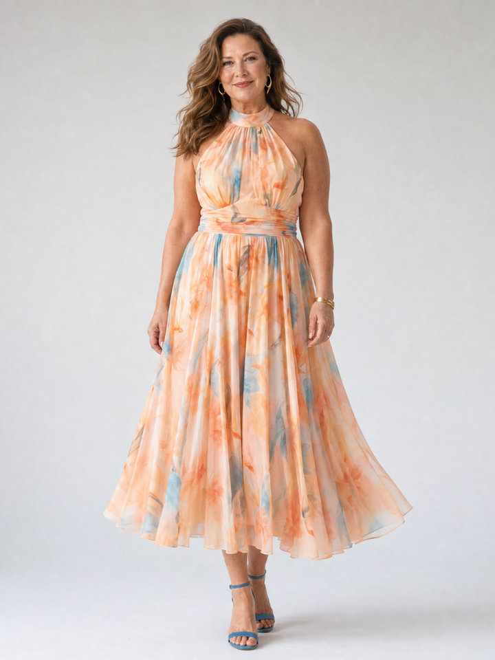 Elin - Soft Floral Halter Midi Dress