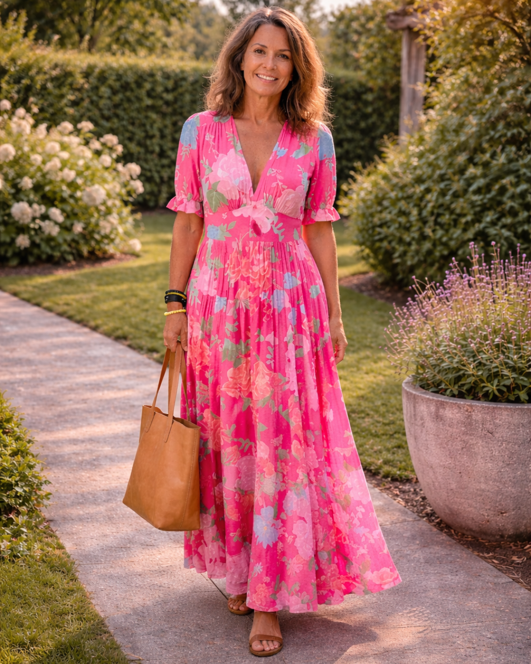 Ione | Sleeveless Floral Midi Dress with V-Neck