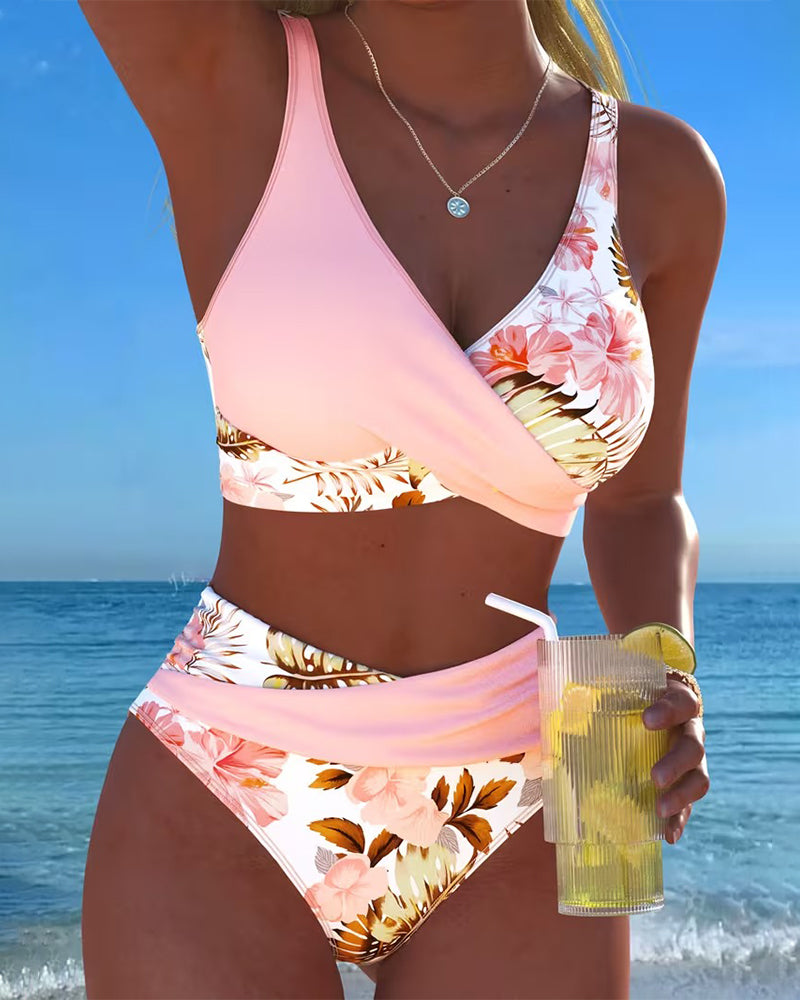 Jolina Floral Contrast Bikini - Pink