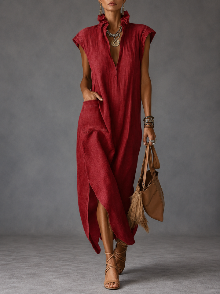 Rebecca - Ruffle Collar V-Neck Dress