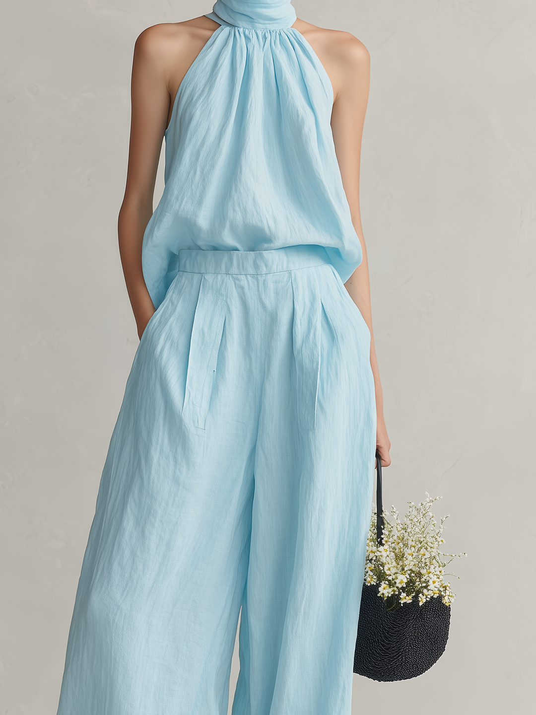 Luce - Elegant Cotton-Linen Set in Light Blue