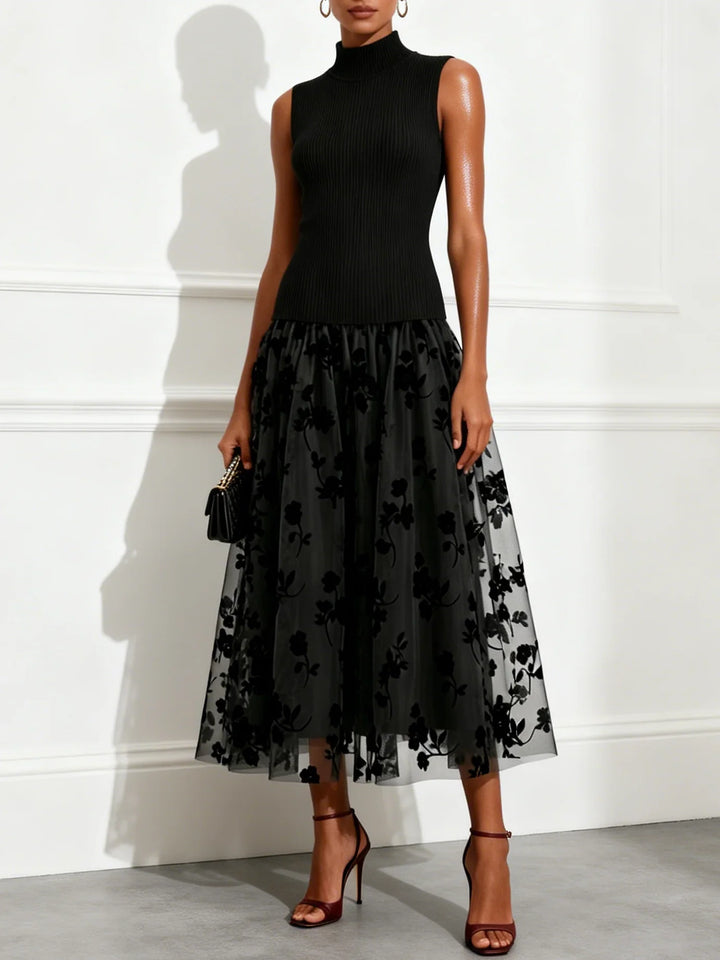 Adeline Flocked Knit A-Line Maxi Dress