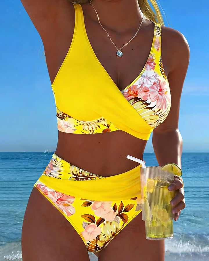 Jolina Floral Contrast Bikini - Yellow