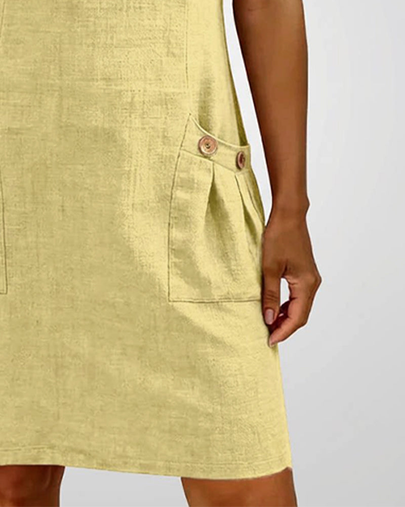 Susan | Cotton Linen Dress with Half-Zip