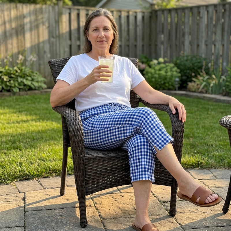 Novirae - Women's Vichy Check Capri Pants with Relaxed Fit