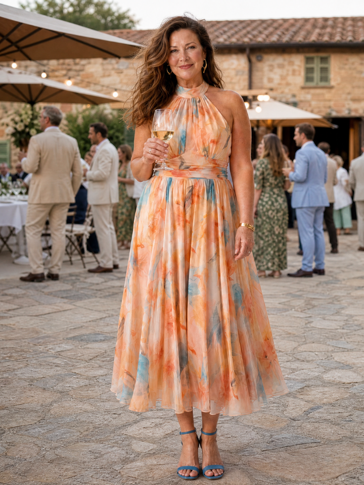 Elin - Soft Floral Halter Midi Dress