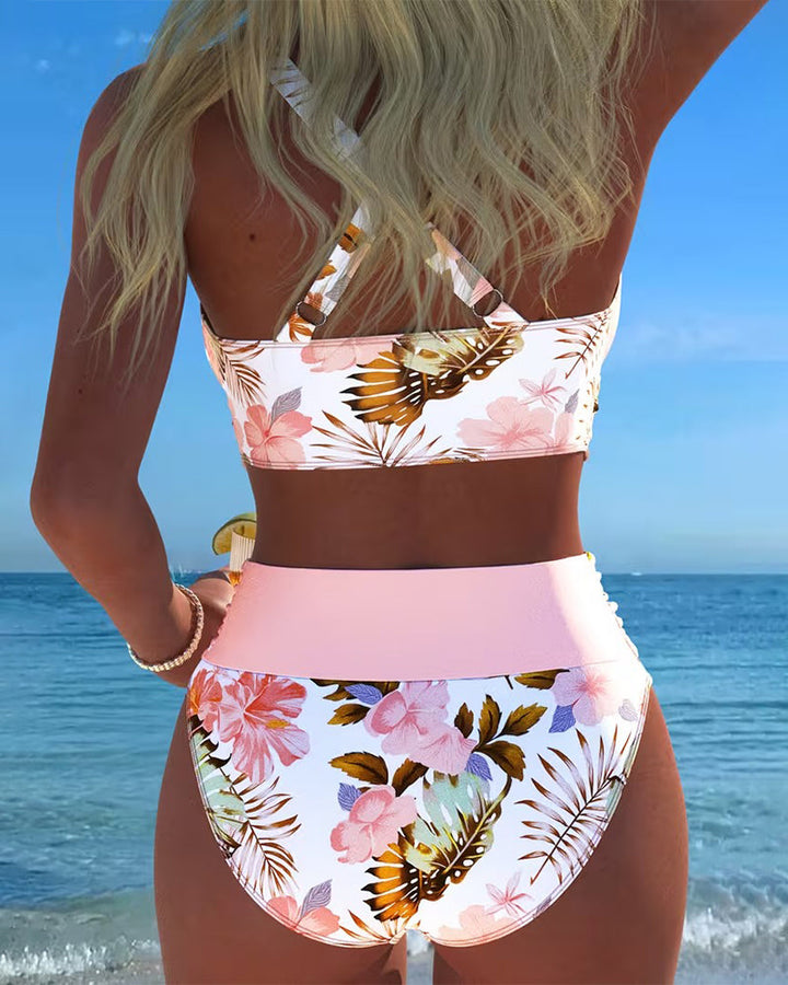 Jolina Floral Contrast Bikini - Pink 4