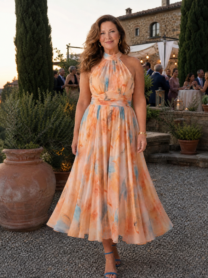 Elin - Soft Floral Halter Midi Dress