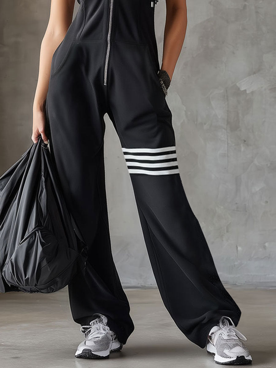Daniela - Retro sporty jumpsuit with hood and stripes