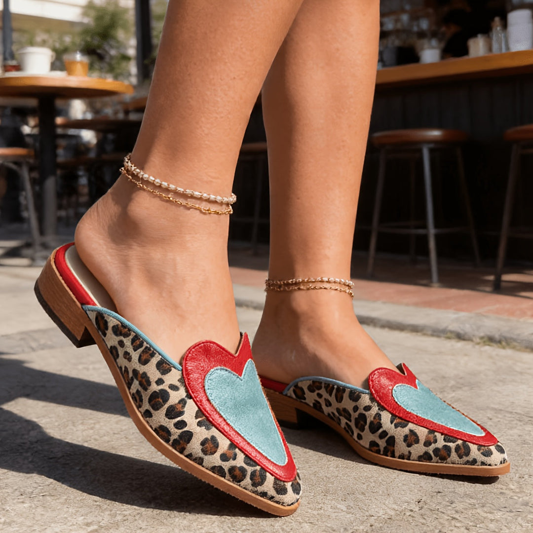 Perlia | Backless Mules with Leopard Print