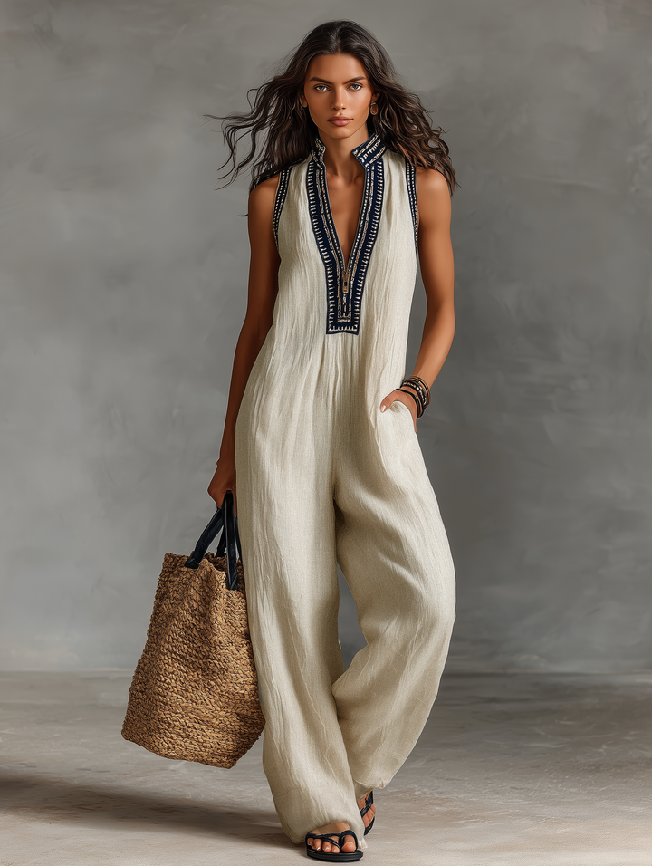 Giada - Elegant Embroidered Linen Jumpsuit