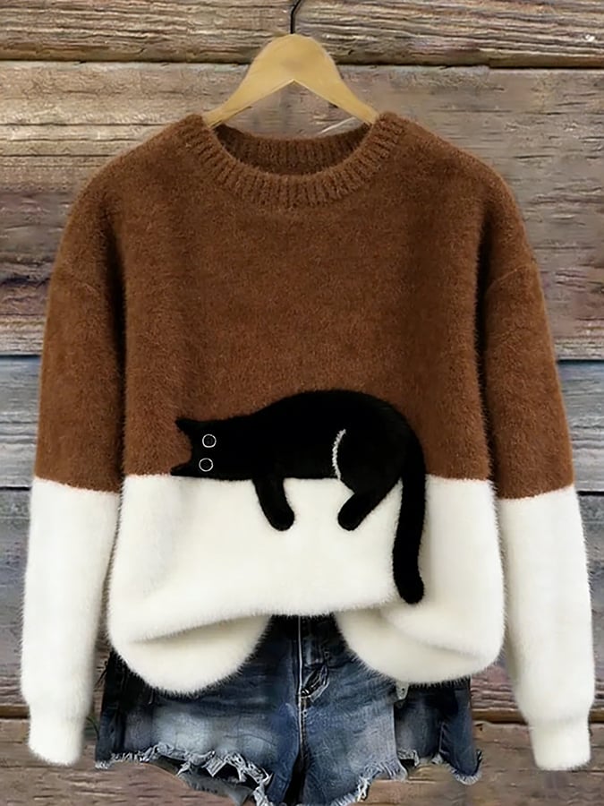 Aileen | Cat Print Oversized Sweater